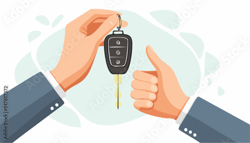 Businessman hold car key, on white. Vector illustration