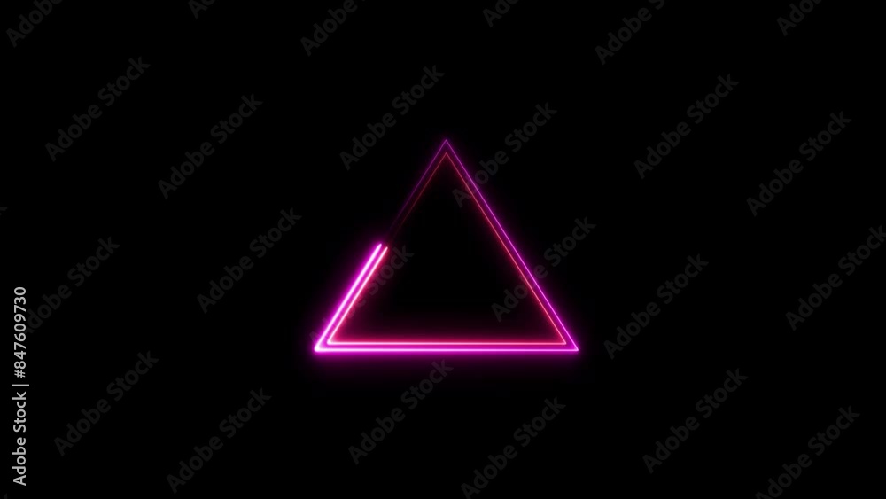Glowing neon triangle border frame and seamless loop animation background.