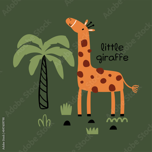cute giraffe drawing as vector for kids fashion