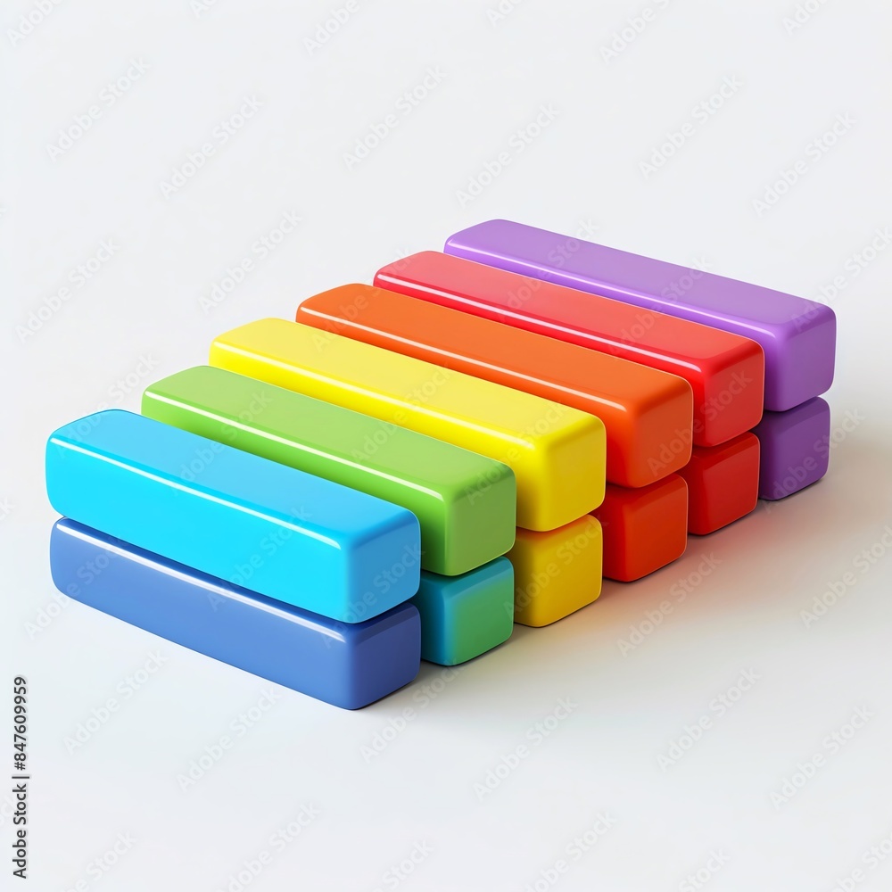 A 3D illustration of magnets featuring vibrant rainbow colors arranged meticulously against a blank white backdrop A 3D illustration of magnets featuring vibrant rainbow colors arranged meticulously against a blank white backdrop