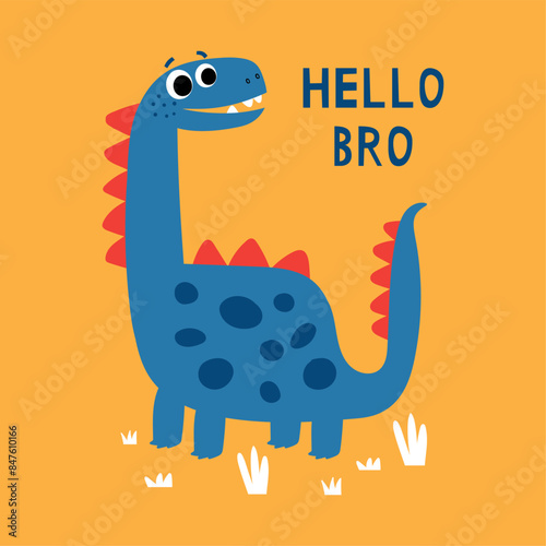 cute dinosaur cartoon drawing as vector for tee print photo