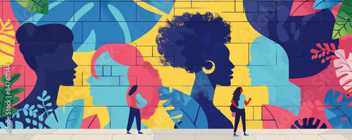 Urban street art mural with political and social commentary Vector flat minimalistic isolated