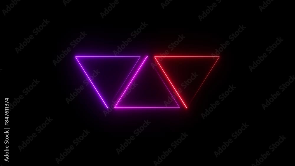 Abstract moving neon triangle frame animation on black background. Abstract moving neon triangle frame animation on black background.