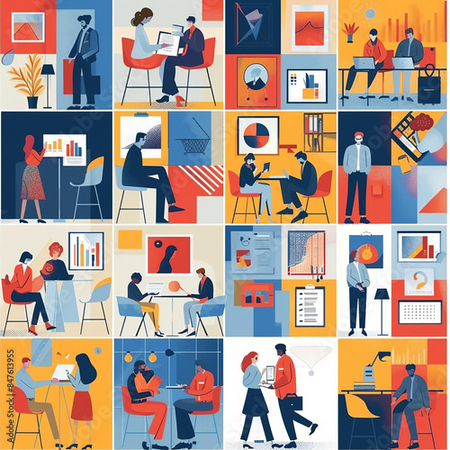 Office workers on workplace or meeting brainstorm,Business Concept illustrations Collection of scenes with men and women taking part in business
