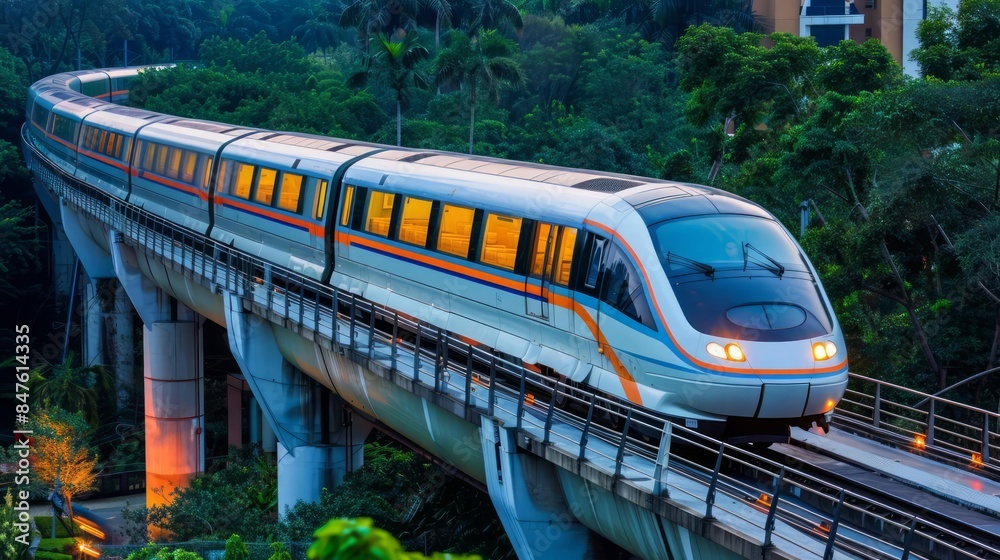 Naklejka premium Highspeed maglev trains revolutionizing longdistance travel with frictionless, rapid transportation