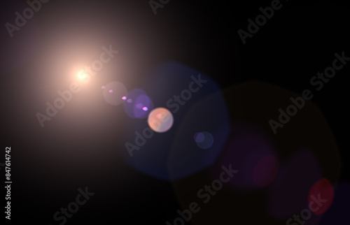 Lens flare, glow light effect on black. rays light effects, overlays or flare for design. screen blending mode. Set of abstract sun burst, flare, glare over black background.
