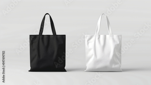 Black and white fabric tote bag mockup set isolated on light background photo