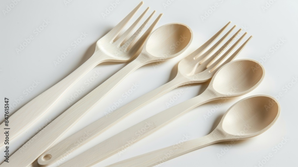 Cornstarch-based biodegradable utensils, sustainable alternative, isolated Cornstarch-based biodegradable utensils, sustainable alternative, isolated