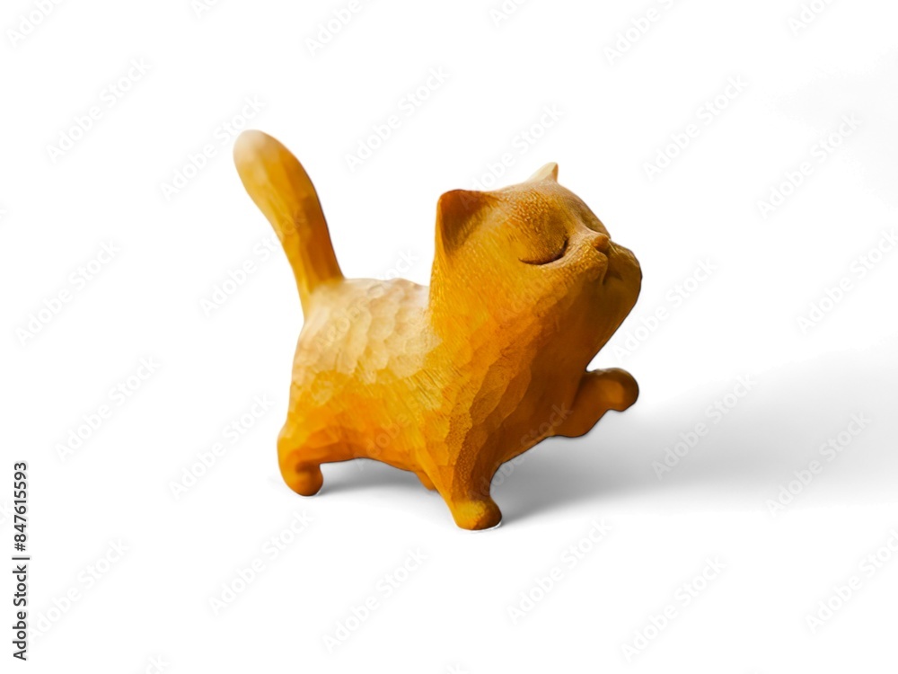 miniature wooden cat on a white background miniature wooden cat on a white background