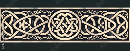 Celtic knotwork with intricate patterns and interwoven lines. Vector flat minimalistic isolated illustration.