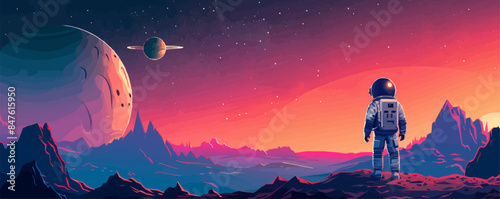 Astronaut exploring alien landscapes Vector flat minimalistic isolated