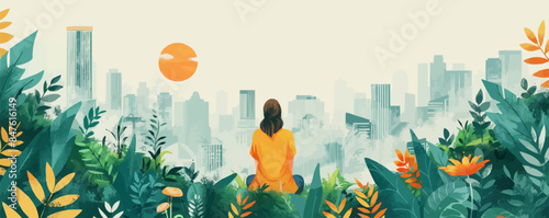 Oasis of calm amidst the chaos of urban life. Vector flat minimalistic isolated illustration