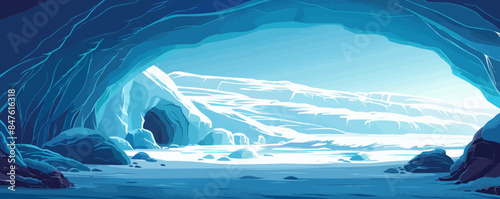 Glacial ice cave revealing ancient secrets hidden within its depths. Vector flat minimalistic isolated illustration.