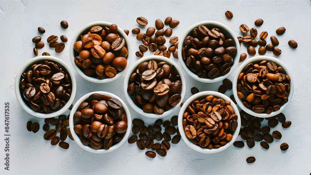A variety of coffee beans in small bowl A variety of coffee beans in small bowl