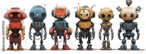 Toy cyborgs on a white background. Vector flat minimalistic isolated illustration