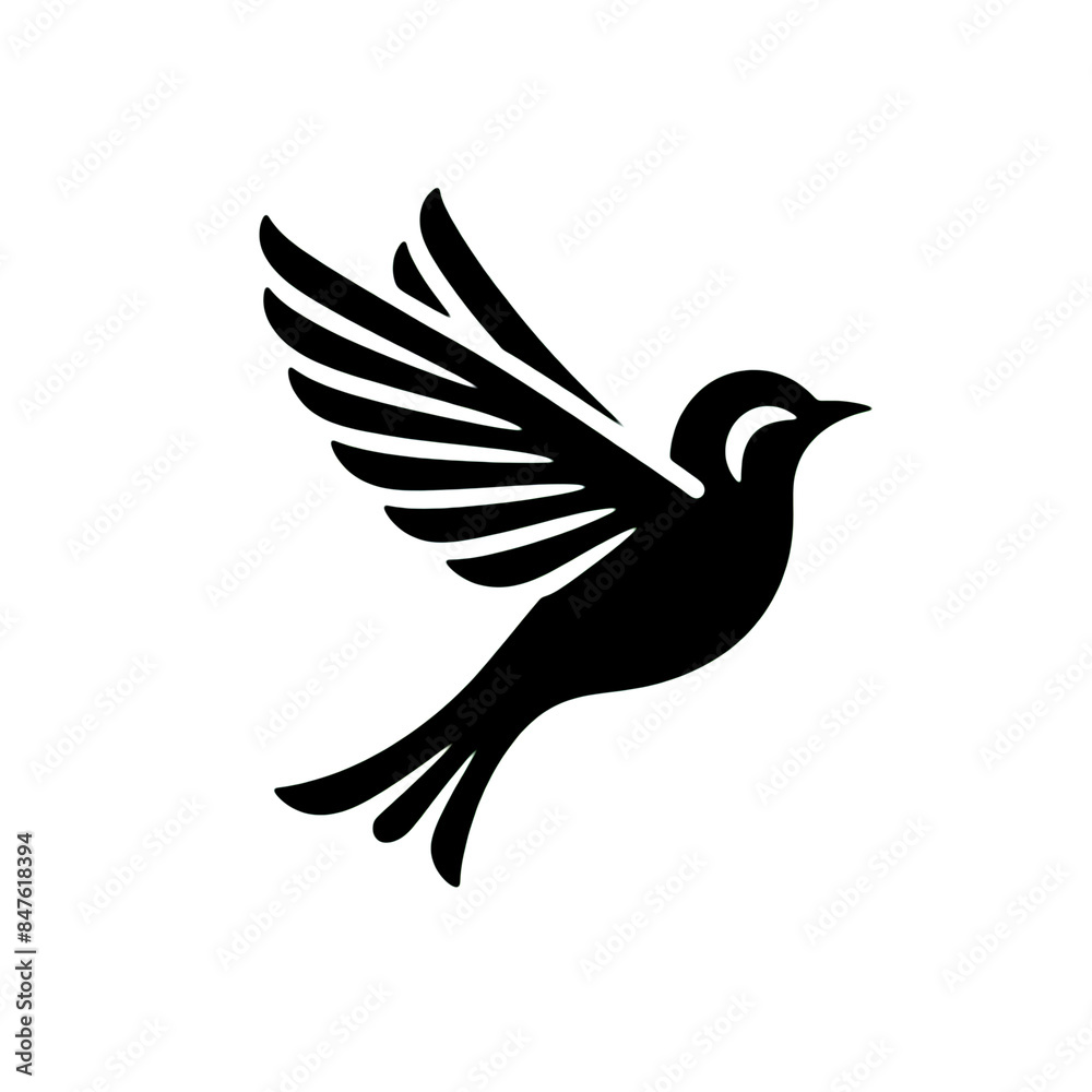 Black Silhouette of a Flying Bird on White Background Black Silhouette of a Flying Bird on White Background