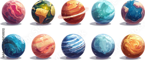 Toy moons on a white background. Vector flat minimalistic isolated illustration