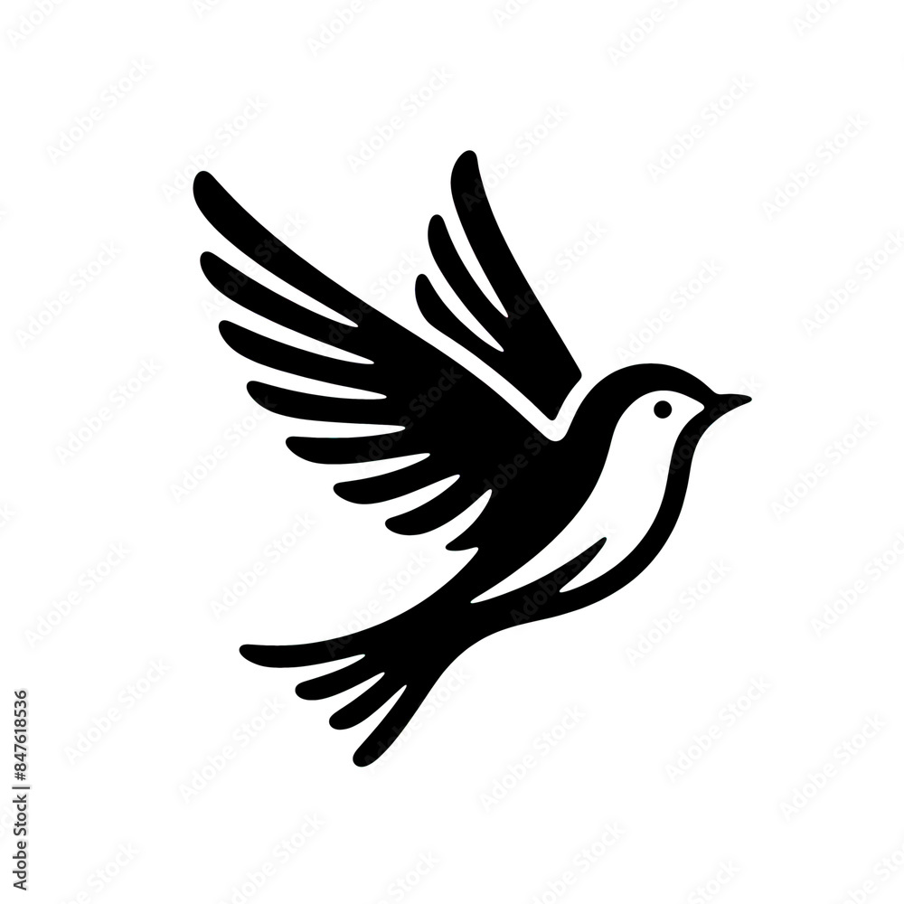 Black Silhouette of a Flying Bird on White Background Black Silhouette of a Flying Bird on White Background