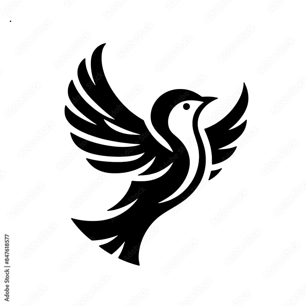 Black Silhouette of a Flying Bird on White Background Black Silhouette of a Flying Bird on White Background