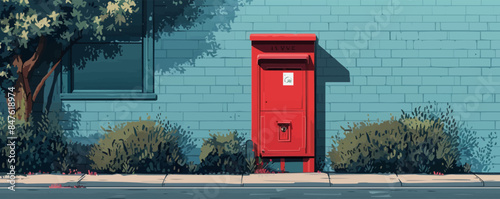 A classic red mailbox standing on a street corner. Vector flat minimalistic isolated