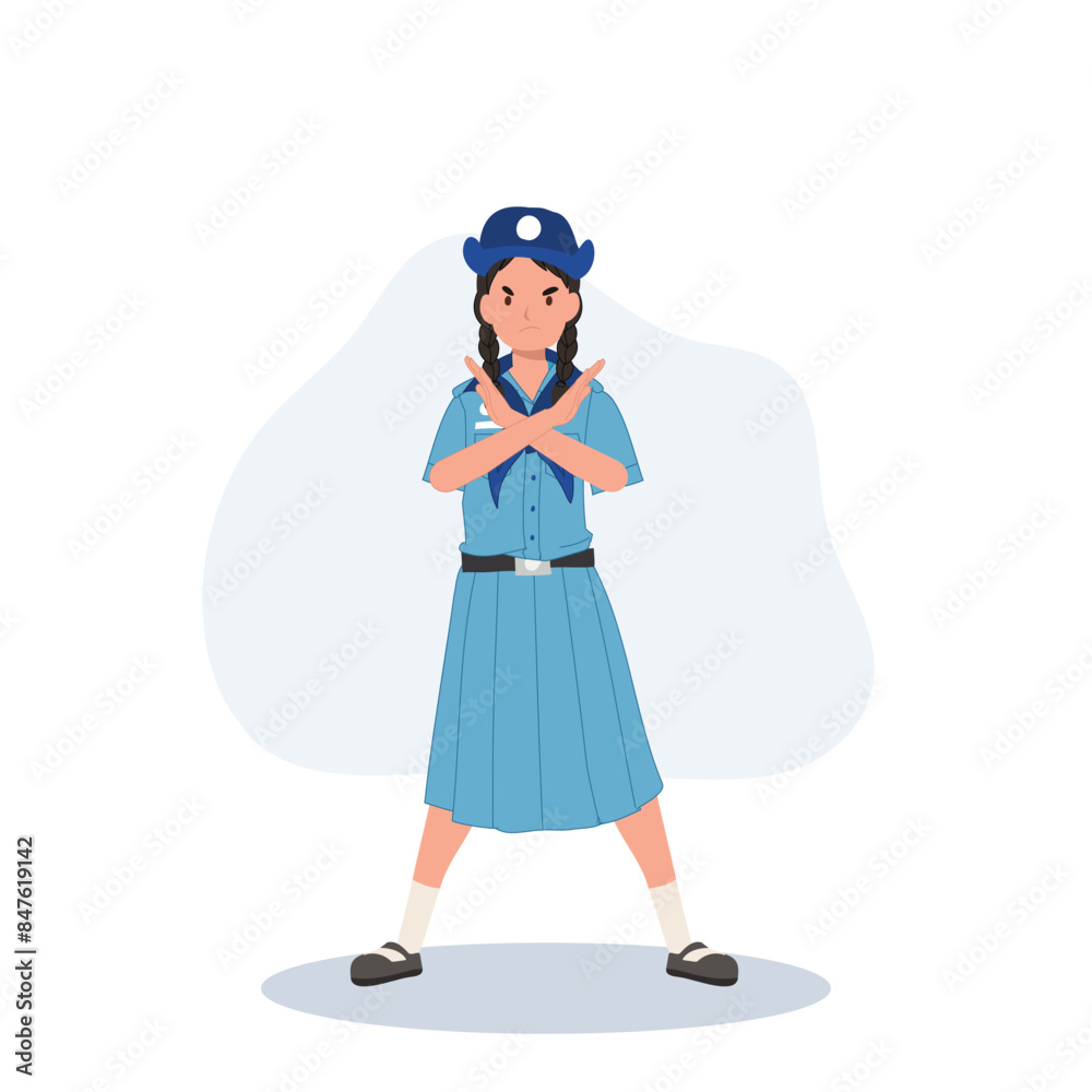Thai girl scout in uniform with crossed hands making no gesture. No. negative, opposite gestures Thai girl scout in uniform with crossed hands making no gesture. No. negative, opposite gestures