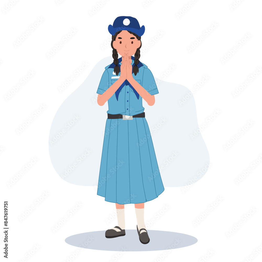 young thai girl scout in uniform greeting sawasdee in traditional thai culture youth scouting young thai girl scout in uniform greeting sawasdee in traditional thai culture youth scouting