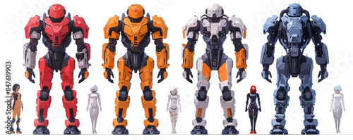 Toy cyborgs on a white background. Vector flat minimalistic isolated