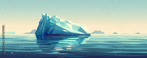 Iceberg floating in a frigid arctic ocean. Vector flat minimalistic isolated illustration.