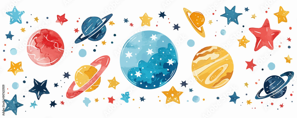 Toy galaxies on a white background. Vector flat minimalistic isolated Toy galaxies on a white background. Vector flat minimalistic isolated