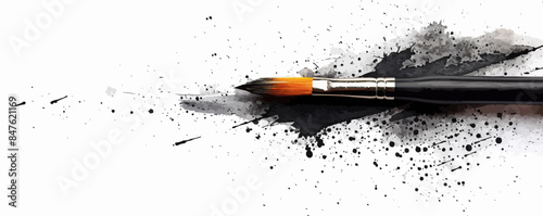 A calligraphy brush, its tip dipped in ink, ready to transform words into art, set against a stark white backdrop. Vector flat minimalistic isolated illustration.