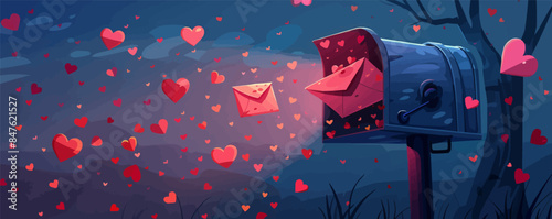 Envelopes flying out of mailbox with hearts Vector flat minimalistic isolated