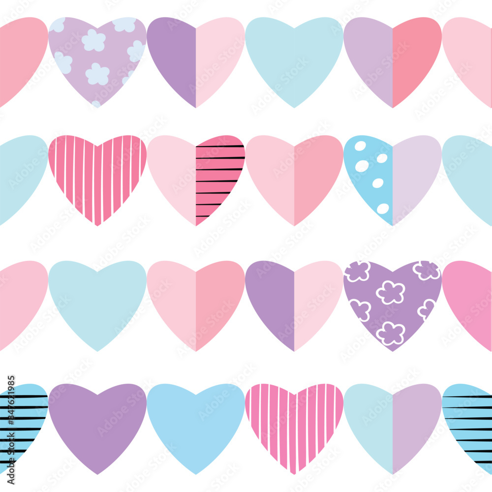 Seamless Pattern of Pastel Heart Design on White Background Seamless Pattern of Pastel Heart Design on White Background