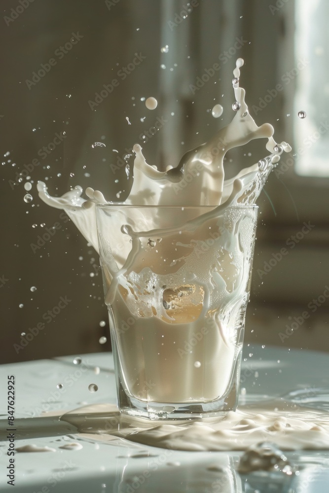 A splash of milk in a white ceramic bowl A splash of milk in a white ceramic bowl