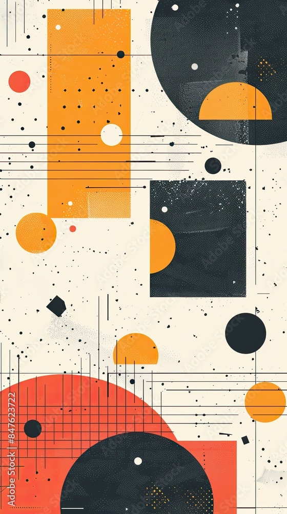 Obraz premium Artistic background, geometric patterns flat design, top view, retro theme, animation, Complementary Color Scheme