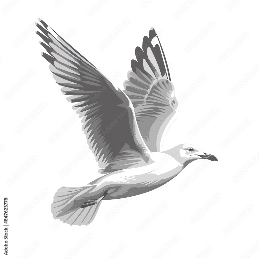 Obraz premium A seagull clipart, bird element, grey and white, isolated on white background