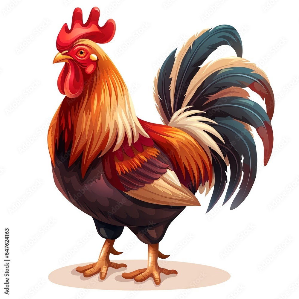 Fototapeta premium A rooster clipart, bird element, vector illustration, red and brown, isolated on white background