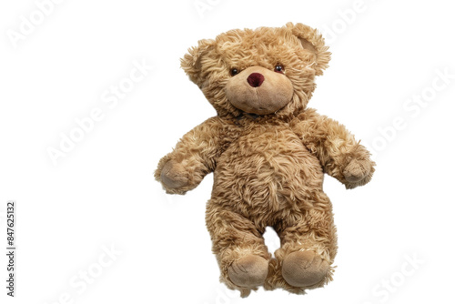 Light Brown Plush Teddy Bear Sitting on White Background © Yasir