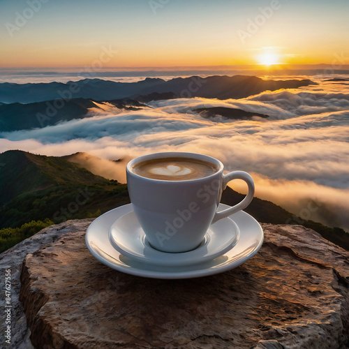 cup of coffee on sunset background