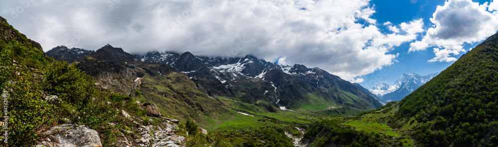 Snow Capped Nanda Devi and Valley of Flowers National Parks Panorama Photography Snow Capped Nanda Devi and Valley of Flowers National Parks Panorama Photography