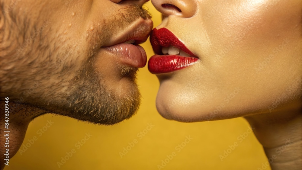 A close-up of lips about to kiss, capturing the moment just before the kiss. A close-up of lips about to kiss, capturing the moment just before the kiss.