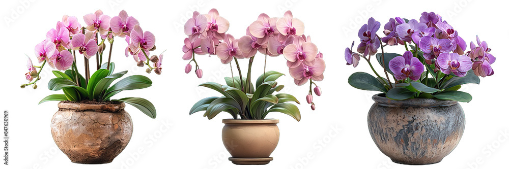 orchid plant in a pot isolated on transparent background ,generative ai