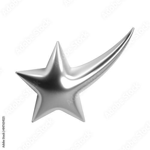 3d chrome shooting star with sleek, shiny silver surface and elongated tail. Isolated abstract element in y2k style, ideal for futuristic, cosmic, celestial, and sci-fi designs, adding a glossy touch
