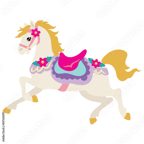 Colorful carousel horse  flat vector cartoon illustration