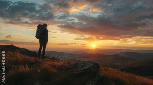 The image shows a person standing on a mountaintop watching the sunset © Parintron