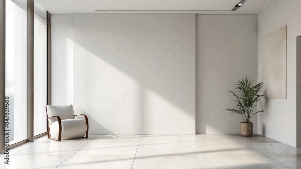 Clean and modern interior featuring a minimalist design with an empty wall, an excellent mockup for art or paintings, showcasing a bright and elegant interior aesthetic. Clean and modern interior featuring a minimalist design with an empty wall, an excellent mockup for art or paintings, showcasing a bright and elegant interior aesthetic.