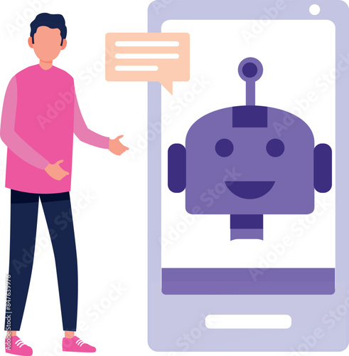 Boy showing AI robot on mobile phone.