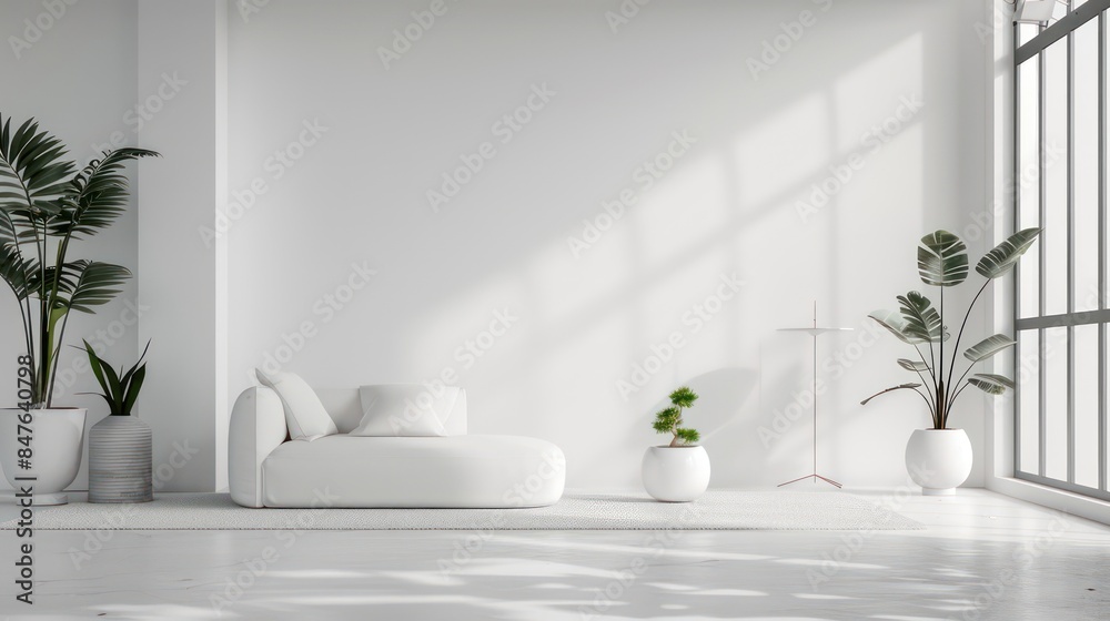 Minimalistic modern interior with a clean empty wall, perfect mockup for art or paintings, bright and elegant interior design Minimalistic modern interior with a clean empty wall, perfect mockup for art or paintings, bright and elegant interior design