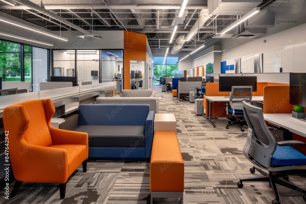 Professional Photography of the spacious and well-lit open office area with ergonomic workstations and collaborative spaces, Generative AI Professional Photography of the spacious and well-lit open office area with ergonomic workstations and collaborative spaces, Generative AI