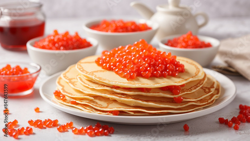 pancakes with red caviar