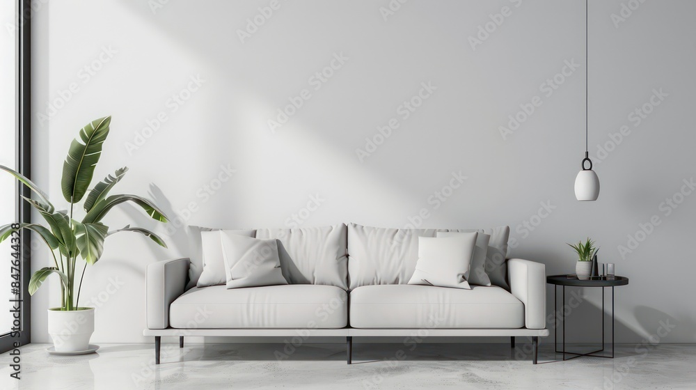 Contemporary Minimalist Interior with a Clean Empty Wall, Ideal for Art or Painting Mockups, Bright and Stylish Design. Contemporary Minimalist Interior with a Clean Empty Wall, Ideal for Art or Painting Mockups, Bright and Stylish Design.